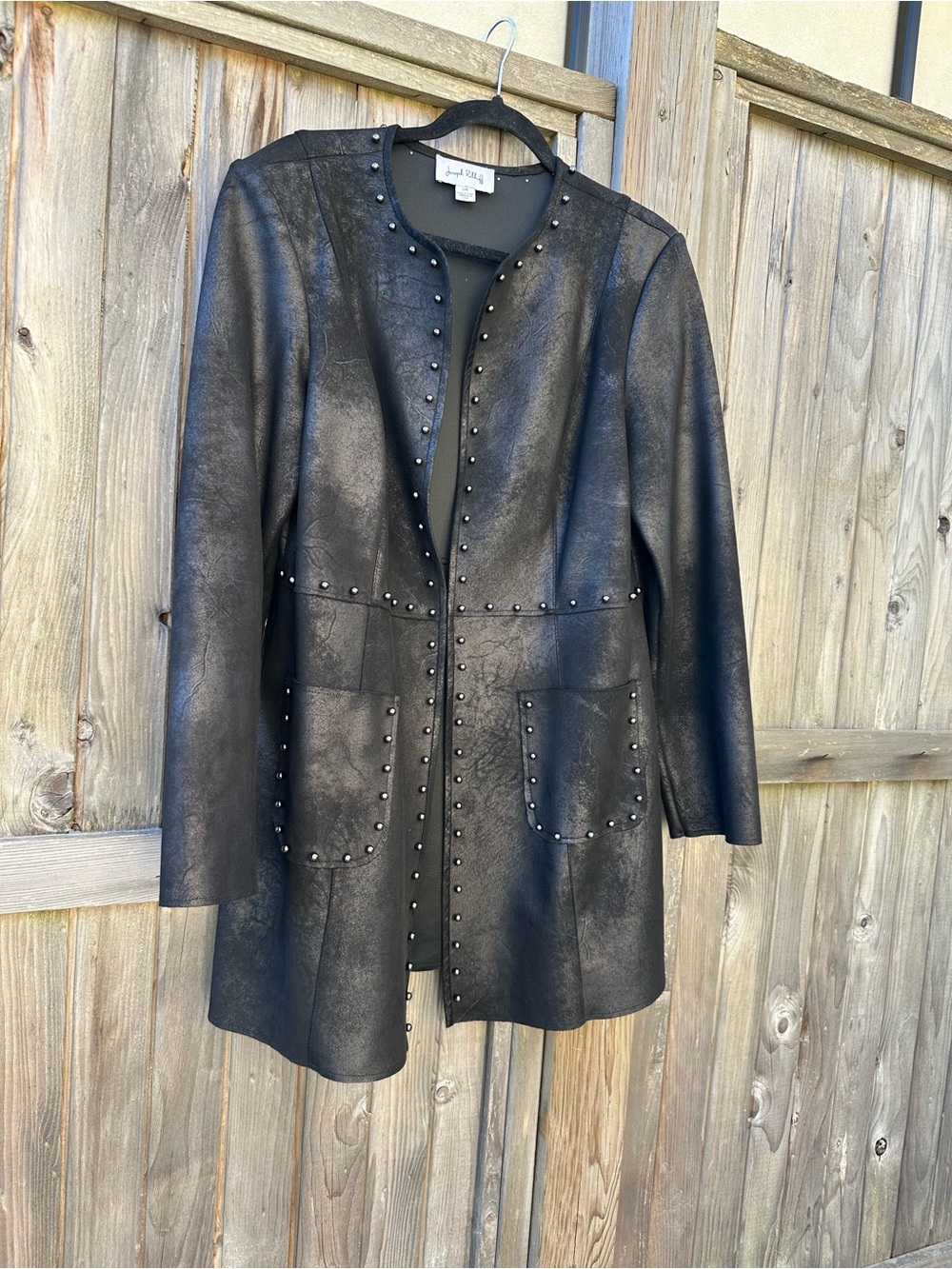 Joseph Ribkoff Black Stud-Trim Faux Leather Jacket